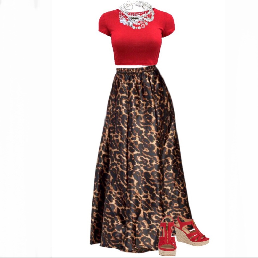 Sz L Leopard/Cheetah Print Maxi Skirt - Picture 3 of 11